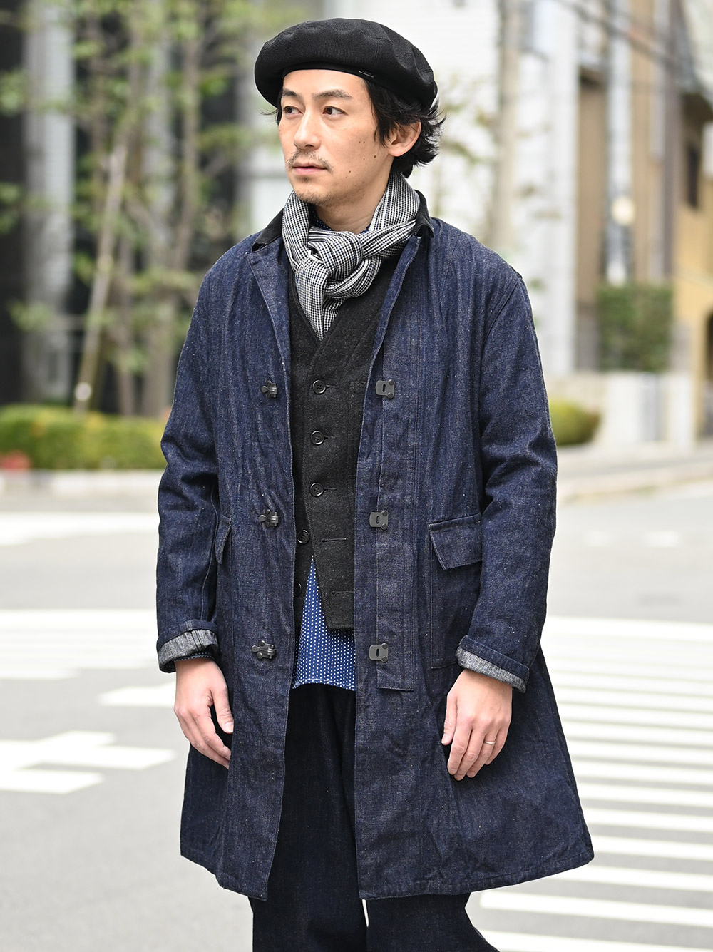 商品説明WAREHOUSE BUCKLE FRONT DENIM SHOP COAT - ステンカラーコート