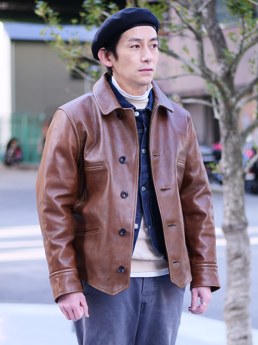 Ware House Short Type Leather Car Coat - レザージャケット